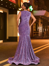 Illusion Ausschnitt Diamant Glitzer Pailletten Meerjungfrau Kleid Tahiti