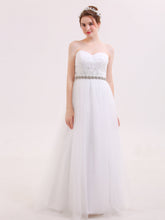 Herz-Ausschnitt Brautkleid mit Perlenstickerei Schärpen Weiß