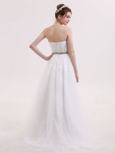 Herz-Ausschnitt Brautkleid mit Perlenstickerei Schärpen Weiß