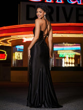 Plissee Oberteil Meerjungfrau Satin Kleid Schwarz