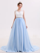 Spitze Mieder Tüll Rock Brautkleid mit Schärpen Himmelblau