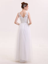 Tüll Bodenlang Kleid mit Spitze Strap Weiß