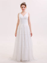 V-Ausschnitt Vitange Spitze Boho Brautkleid Elfenbein