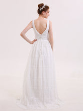 V-Ausschnitt Vitange Spitze Boho Brautkleid Elfenbein