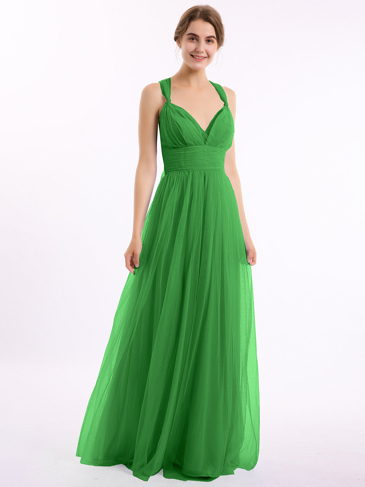 Veränderlich Rücken Bodenlang Tüll Kleid Grün BABARONI – |BABARONI DE
