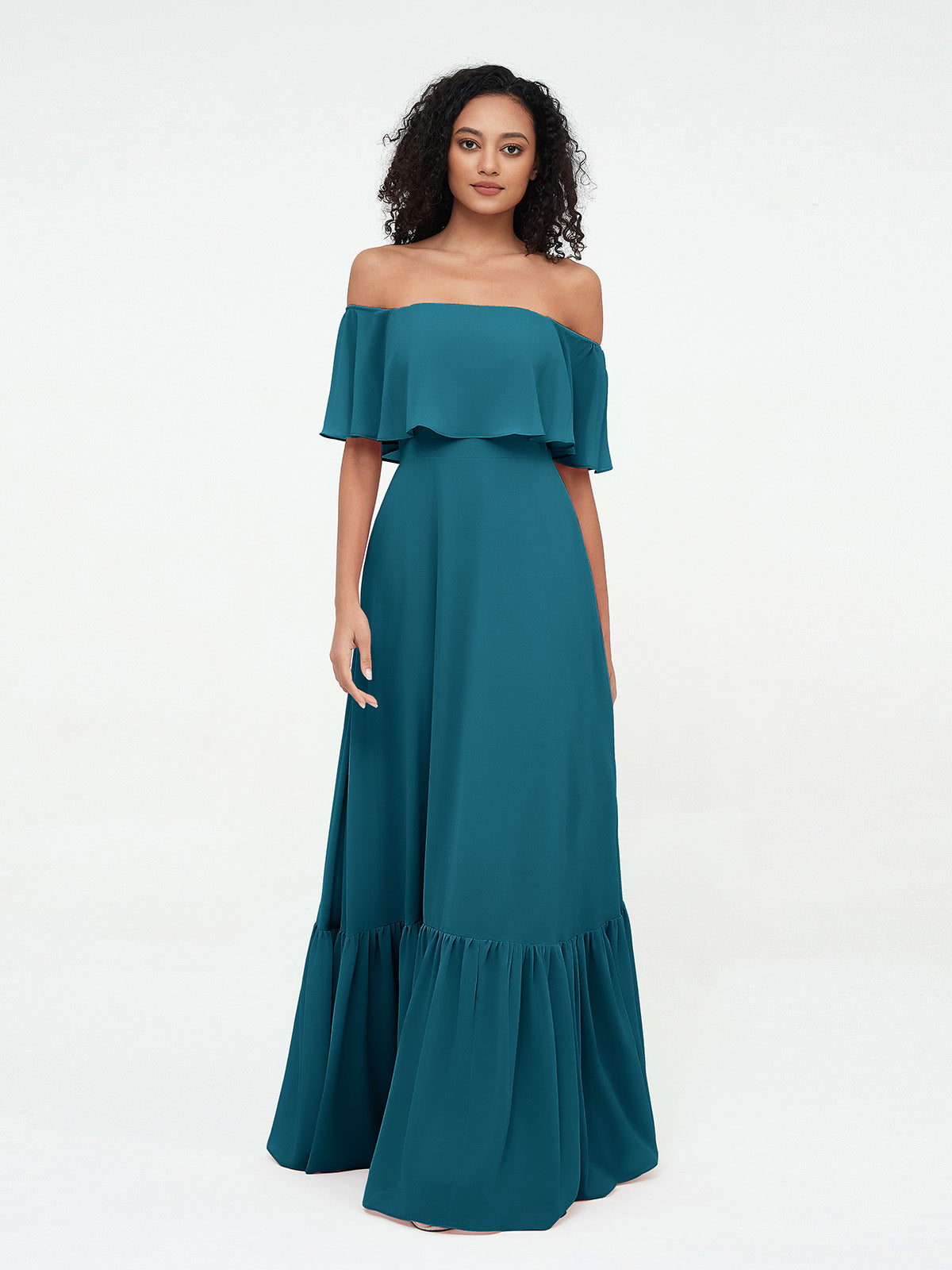 Maxikleid, schulterfrei,Floral Blue- Chiara