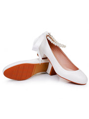 Runde Zehenpartie Niedrige Blockabsatz Perlen Hochzeitsschuhe