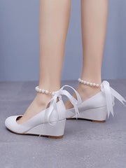 Runde Zehenpartie Plateau-Absatz Mary Jane Pumps