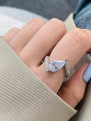 925 Sterling Silber Crushed Ice Birnenförmiger weißer Edelstein-Ehering