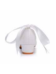 Runde Zehenpartie Niedrige Blockabsatz Perlen Hochzeitsschuhe