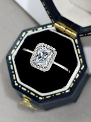 Glänzender Rechteck-Zirkon-Verlobungsring aus 925 Sterling Silber