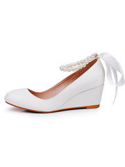 Runde Zehenpartie Plateau-Absatz Perlen Mary Janes