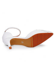 Weiße Spitze verzierte Stiletto-Sandalen mit spitzer Zehenpartie