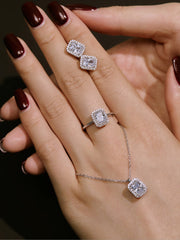 Glänzender Rechteck-Zirkon-Verlobungsring aus 925 Sterling Silber