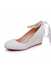 Runde Zehenpartie Plateau-Absatz Mary Jane Pumps