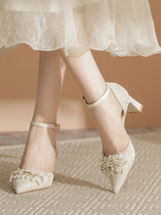 Elegante Brautschuhe mit Perlen und Blockabsatz für Damen