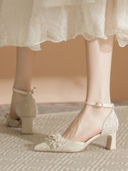 Elegante Brautschuhe mit Perlen und Blockabsatz für Damen