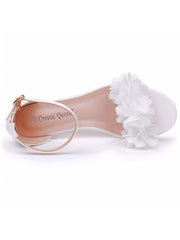 Weiße Blumen Offene Zehen Knöchelriemen Strand Sandalen