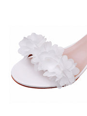 Weiße Blumen Offene Zehen Knöchelriemen Strand Sandalen