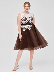 Illusion Ausschnitt Organza mit Elfenbein Spitze Applique Schokolade