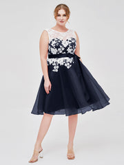 Illusion Ausschnitt Organza mit Elfenbein Spitze Applique Dunkelmarine