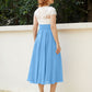 V-Ausschnitt Chiffon Kleid mit Elfenbein Appliqued Mieder Blau