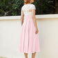 V-Ausschnitt Chiffon Kleid mit Elfenbein Appliqued Mieder Zartrosa