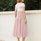 V-Ausschnitt Chiffon Kleid mit Elfenbein Appliqued Mieder Staubige Rosa
