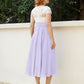 V-Ausschnitt Chiffon Kleid mit Elfenbein Appliqued Mieder Lila