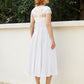 V-Ausschnitt Chiffon Kleid mit Elfenbein Appliqued Mieder Weiß