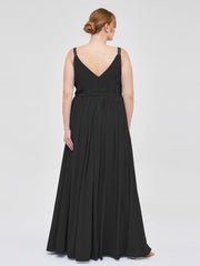 Doppel Träger Chiffon Brautjungfernkleider Schwarz Übergroße
