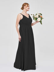 Doppel Träger Chiffon Brautjungfernkleider Schwarz Übergroße