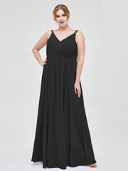 Doppel Träger Chiffon Brautjungfernkleider Schwarz Übergroße