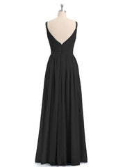 Doppel Träger Chiffon Brautjungfernkleider Schwarz Übergroße
