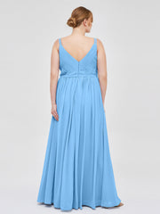 Doppel Träger Chiffon Brautjungfernkleider Blau Übergroße