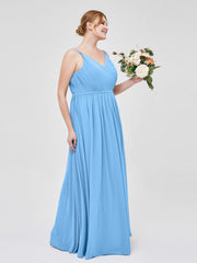 Doppel Träger Chiffon Brautjungfernkleider Blau Übergroße