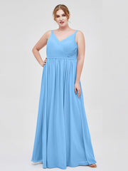 Doppel Träger Chiffon Brautjungfernkleider Blau Übergroße
