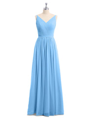 Doppel Träger Chiffon Brautjungfernkleider Blau Übergroße