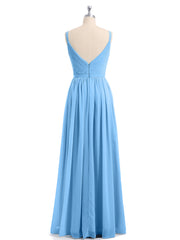 Doppel Träger Chiffon Brautjungfernkleider Blau Übergroße