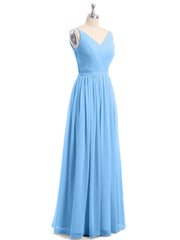 Doppel Träger Chiffon Brautjungfernkleider Blau Übergroße