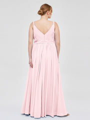 Doppel Träger Chiffon Brautjungfernkleider Zartrosa Übergroße