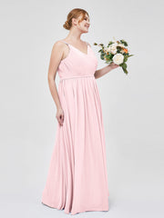 Doppel Träger Chiffon Brautjungfernkleider Zartrosa Übergroße