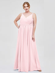Doppel Träger Chiffon Brautjungfernkleider Zartrosa Übergroße