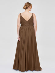 Doppel Träger Chiffon Brautjungfernkleider Braun Übergroße