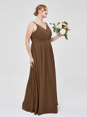 Doppel Träger Chiffon Brautjungfernkleider Braun Übergroße