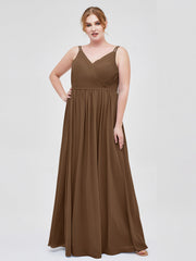 Doppel Träger Chiffon Brautjungfernkleider Braun Übergroße
