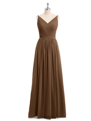 Doppel Träger Chiffon Brautjungfernkleider Braun Übergroße