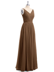 Doppel Träger Chiffon Brautjungfernkleider Braun Übergroße