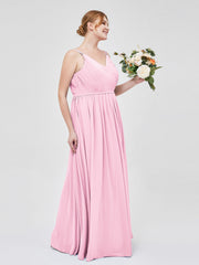Doppel Träger Chiffon Brautjungfernkleider Bonbonrosa Übergroße