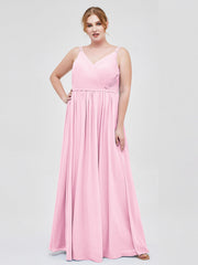 Doppel Träger Chiffon Brautjungfernkleider Bonbonrosa Übergroße